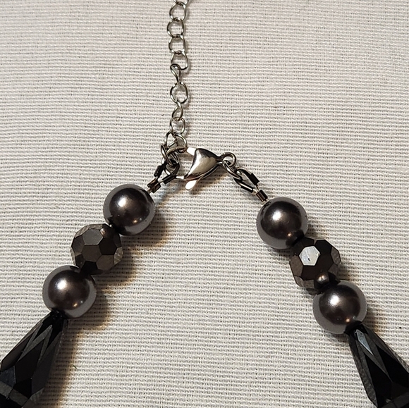 Hand Crafted Elegant Black Gray and Silver Beaded Necklace and Earring Set - Picture 3 of 5
